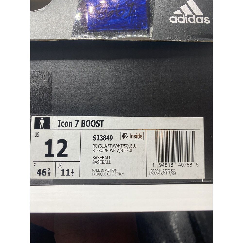 Adidas Men's Icon 7  Boost Royal Blue White Baseball Metal Cleats S23849 Size 12 - Picture 15 of 16